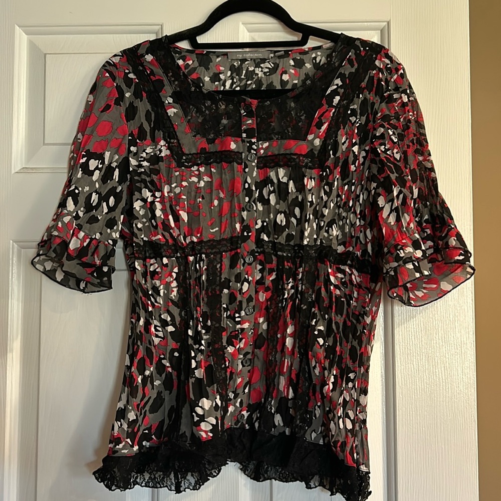 Pink and Black Button Up Blouse